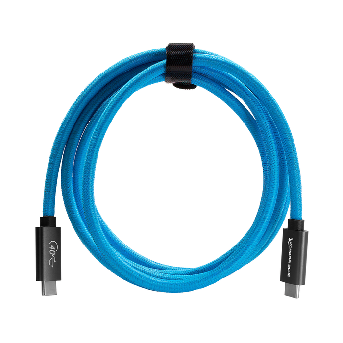 Kondor Blue Thunderbolt 4 Compatible USB 4.0 Type-C CABLE Blazing 40G Speeds 5A 100W Straight, 6' - Kondor Blue