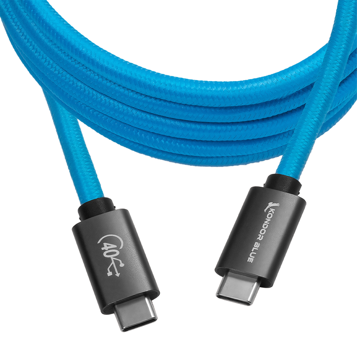 Kondor Blue Thunderbolt 4 Compatible USB 4.0 Type-C CABLE Blazing 40G Speeds 5A 100W Straight, 6' - Kondor Blue