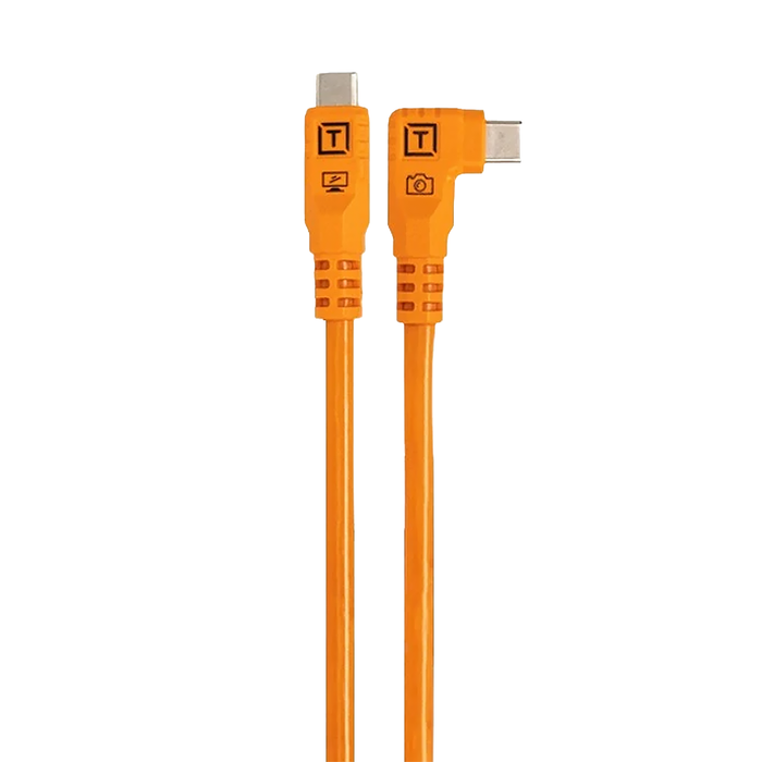 Tether Tools TetherPro Optima 10G USB-C Straight to Right Angle Pigtail Adapter Cable, 20" - High-Visibility Orange