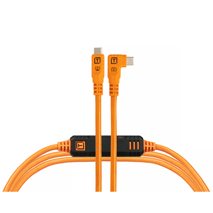Tether Tools TetherPro Optima 10G USB-C Straight to Right-Angle Cable, 10' - High-Visibility Orange