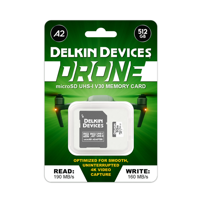 Delkin Devices 512GB DRONE UHS-I (U3/V30/A2) microSD Memory Card