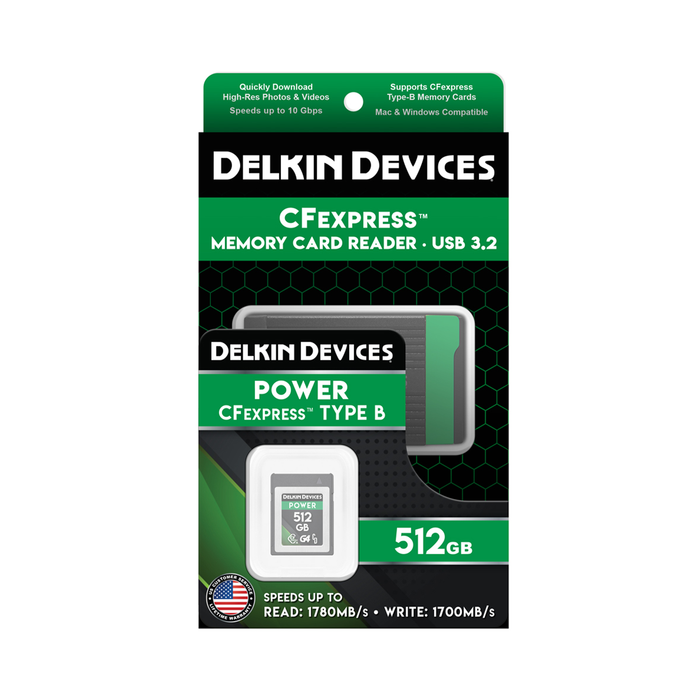 Delkin Devices 512GB POWER CFexpress Type B G4 Memory Card & Memory Card Reader Bundle