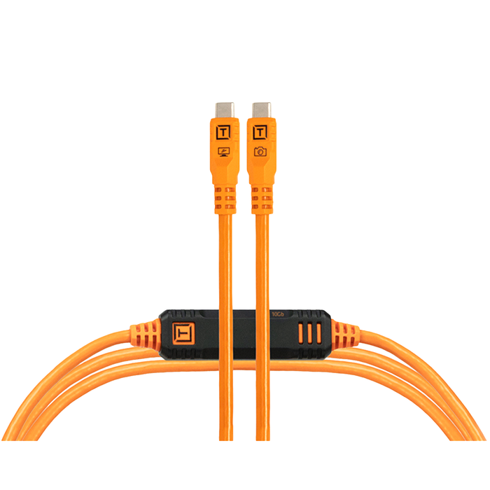 Tether Tools TetherPro Optima 10G USB-C Straight to Straight Cable, 15' - High-Visibility Orange