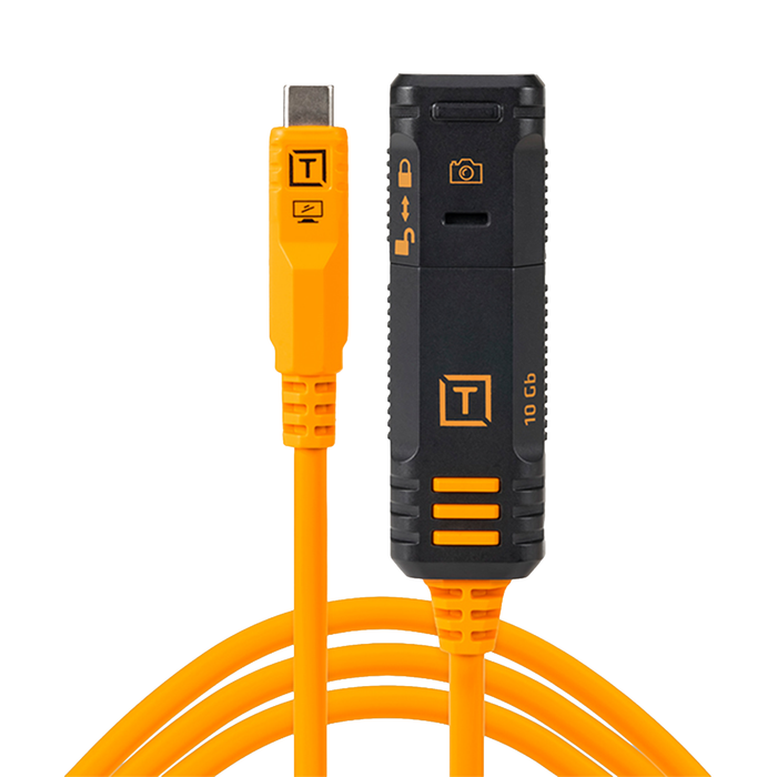 Tether Tools TetherPro Optima 10G USB-C TetherBoost Locking Extension Cable, 16’ - High Visibility Orange