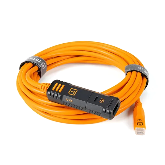 Tether Tools TetherPro Optima 10G USB-C TetherBoost Locking Extension Cable, 16’ - High Visibility Orange