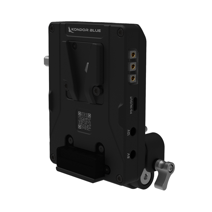 Kondor Blue Pro V-Mount Battery Plate with Swiveling Rod Block - Raven Black