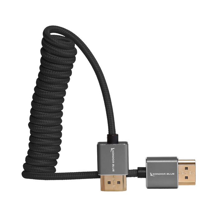 Kondor Blue High-Speed Coiled Full HDMI Cable, 12 to 24" - Raven Black
