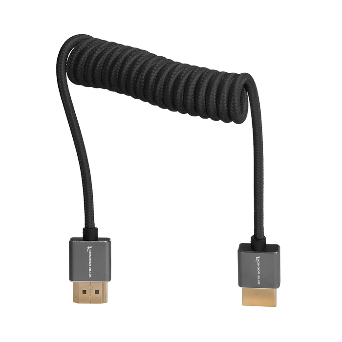 Kondor Blue High-Speed Coiled Full HDMI Cable, 12 to 24" - Raven Black