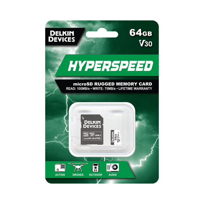 Delkin Devices 64GB HYPERSPEED UHS-I (U3/V30) microSDXC Memory Card with SD Adapter