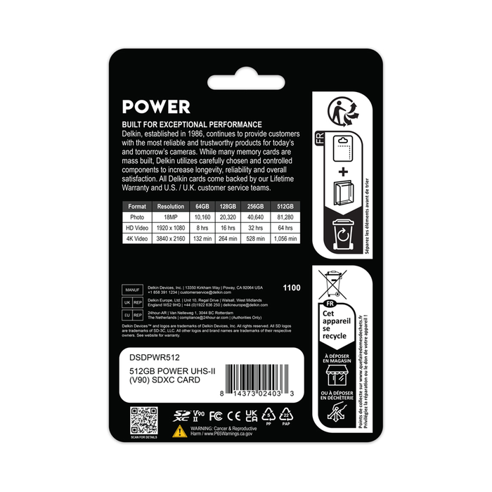 Delkin Devices 512GB POWER UHS-II (U3/V90) SDXC Memory Card