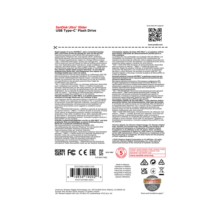 Sandisk 256GB Ultra Slider USB Type-C Flash Drive