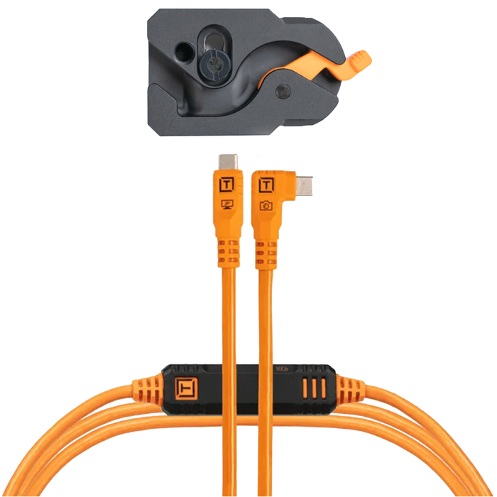 Tether Tools LeverLock & Cable Kit, Optima 10G, Straight to Right, Cable Ties, 15' - High-Visibility Orange