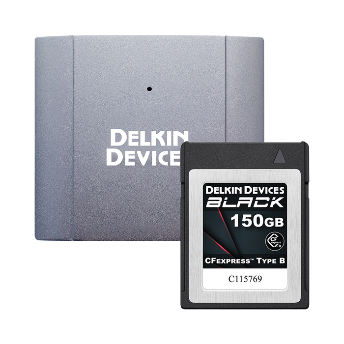 Delkin Devices 150GB BLACK CFexpress Type B Memory Card with USB 3.2 Memory Card Reader Bundle