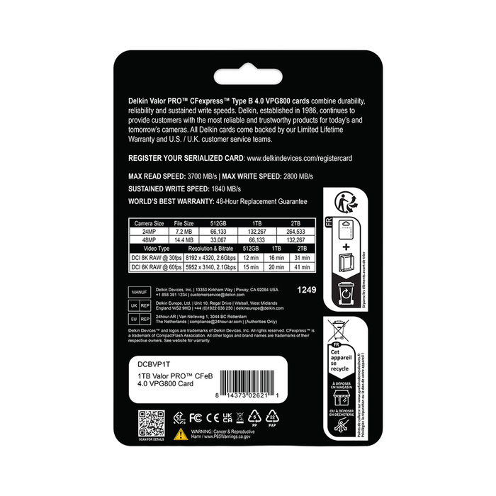 Delkin Devices 1TB VALOR CFexpress Type B 4.0 VPG800 Memory Card