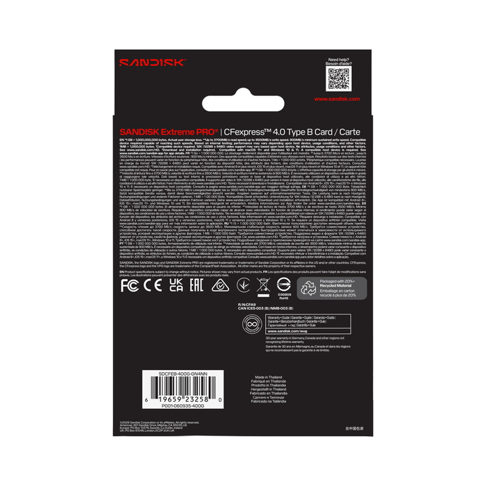 SanDisk 400GB Extreme PRO CFexpress 4.0 Type B Memory Card