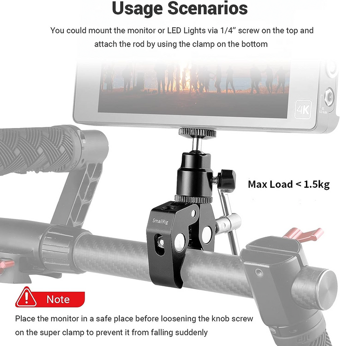 SmallRig Super Clamp Mount with 1/4" Screw Ball Head Mount 1124