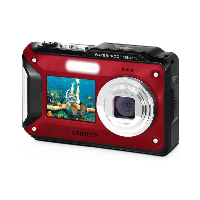 Minolta MN60WP 48MP 4K Ultra HD Dual Screen Point-And-Shoot Waterproof Camera - Red