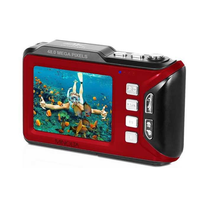 Minolta MN60WP 48MP 4K Ultra HD Dual Screen Point-And-Shoot Waterproof Camera - Red