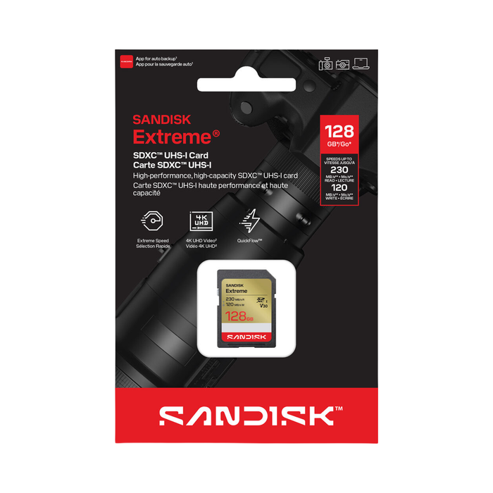 SanDisk 128GB Extreme UHS-I SDXC V30 230R Memory Card