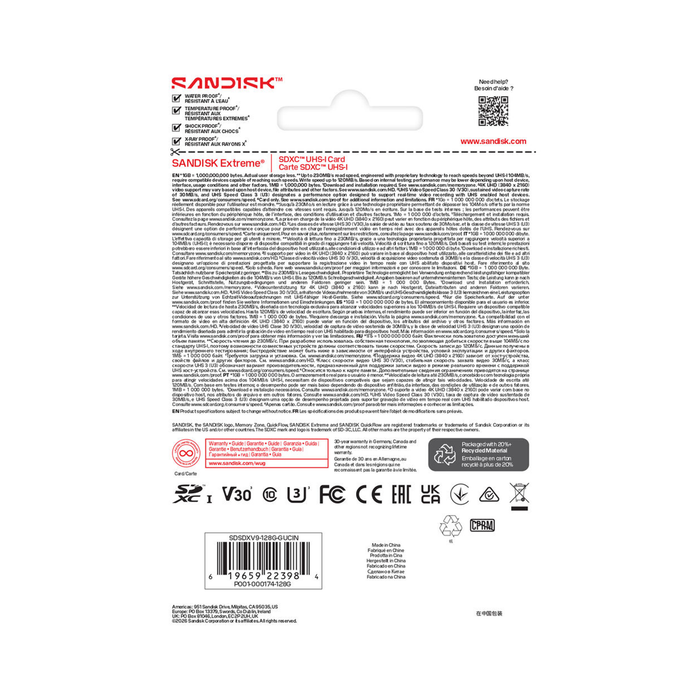 SanDisk 128GB Extreme UHS-I SDXC V30 230R Memory Card