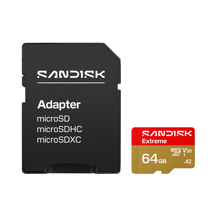 SanDisk 64GB Extreme microSDXC UHS-I U3 V30 A2 Memory Card