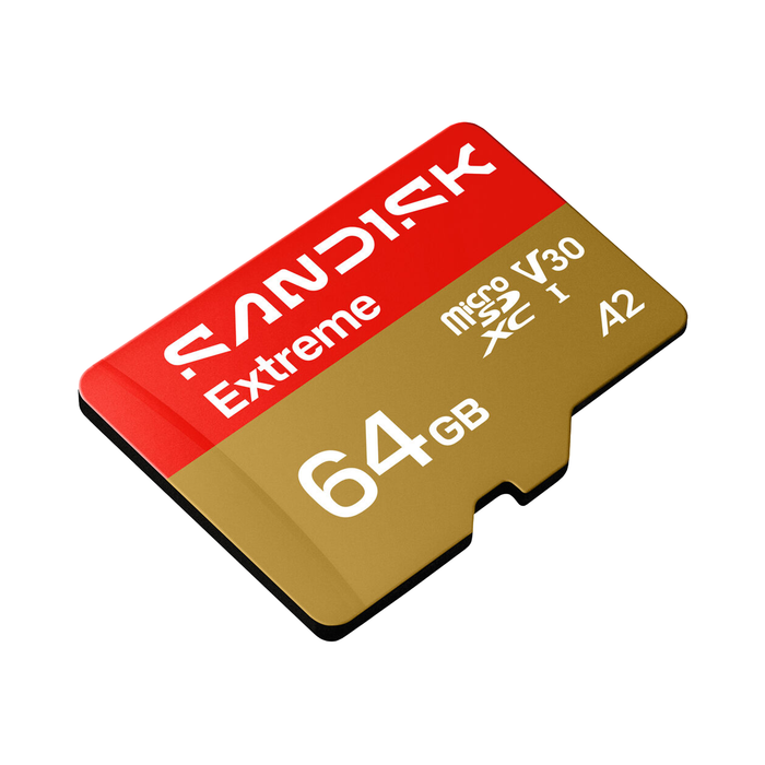 SanDisk 64GB Extreme microSDXC UHS-I U3 V30 A2 Memory Card