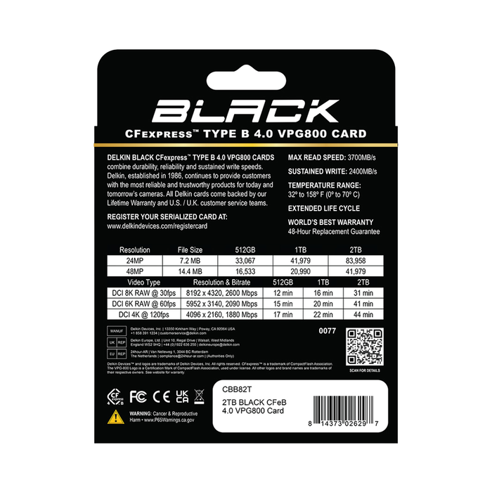 Delkin Devices 2TB BLACK CFexpress Type B 4.0 VPG800 Memory Card
