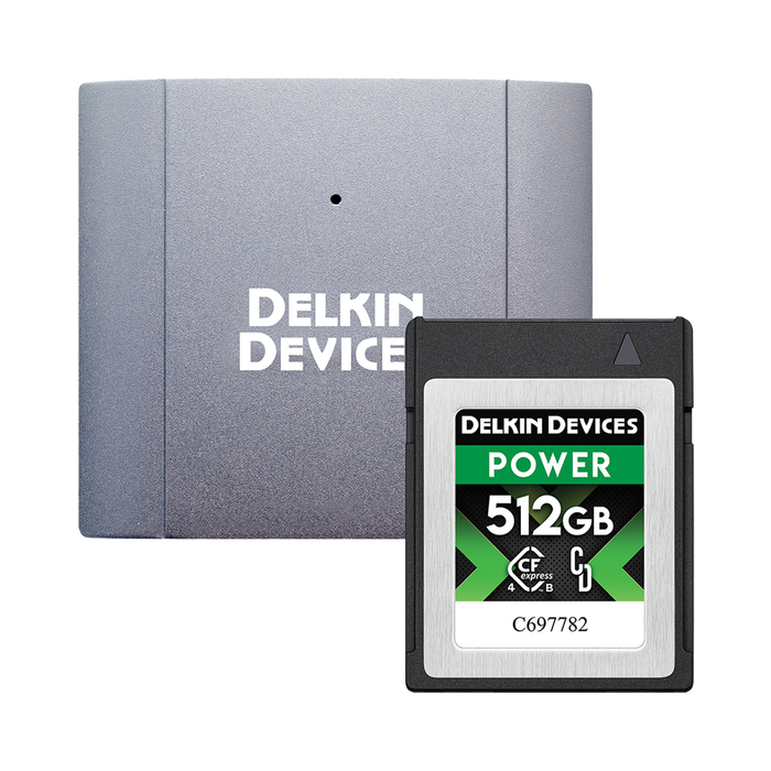 Delkin Devices 512GB POWER CFexpress 4.0 Type B Memory Card & USB 3.2 Memory Card Reader Bundle