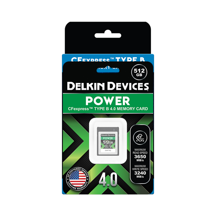 Delkin Devices 512GB POWER CFexpress 4.0 Type B Memory Card & USB 3.2 Memory Card Reader Bundle