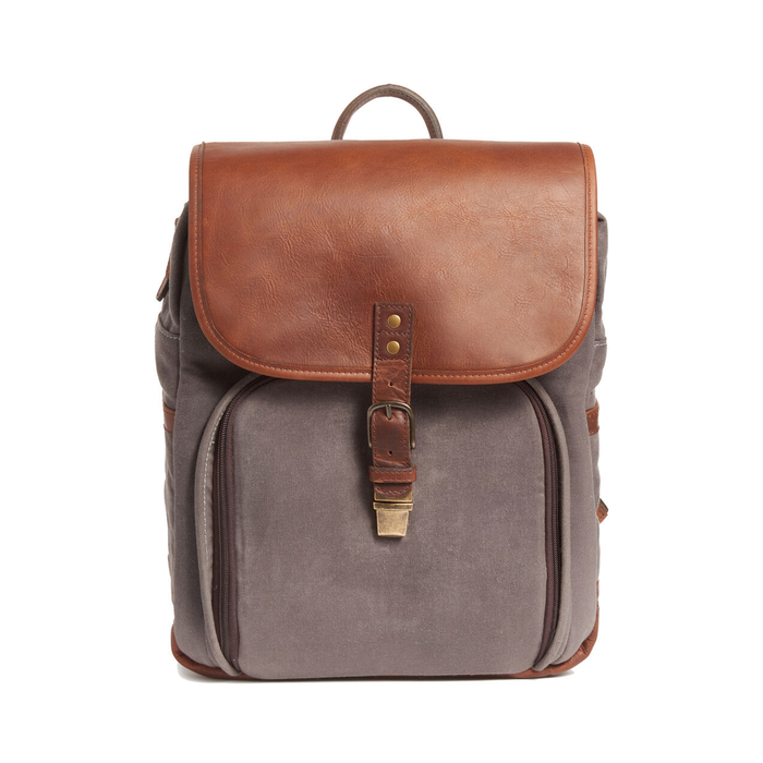 ONA Monterey Backpack, Waxed Canvas - Smoke & Antique Cognac