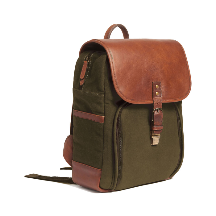 ONA Monterey Backpack, Waxed Canvas - Olive & Antique Cognac