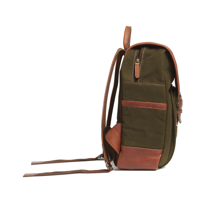 ONA Monterey Backpack, Waxed Canvas - Olive & Antique Cognac