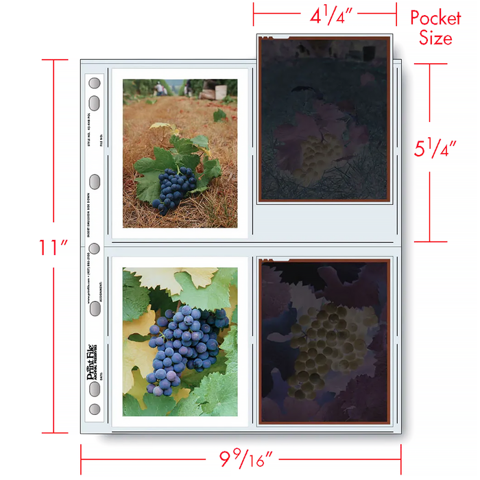 Print File 45-4HB POL Archival Negative Pages for 4x5" Film or Transparencies or Polaroid Prints (Holds 4 Individual Frames) - 100 Pack