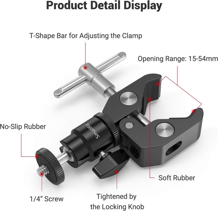 SmallRig Super Clamp Mount with 1/4" Screw Ball Head Mount 1124