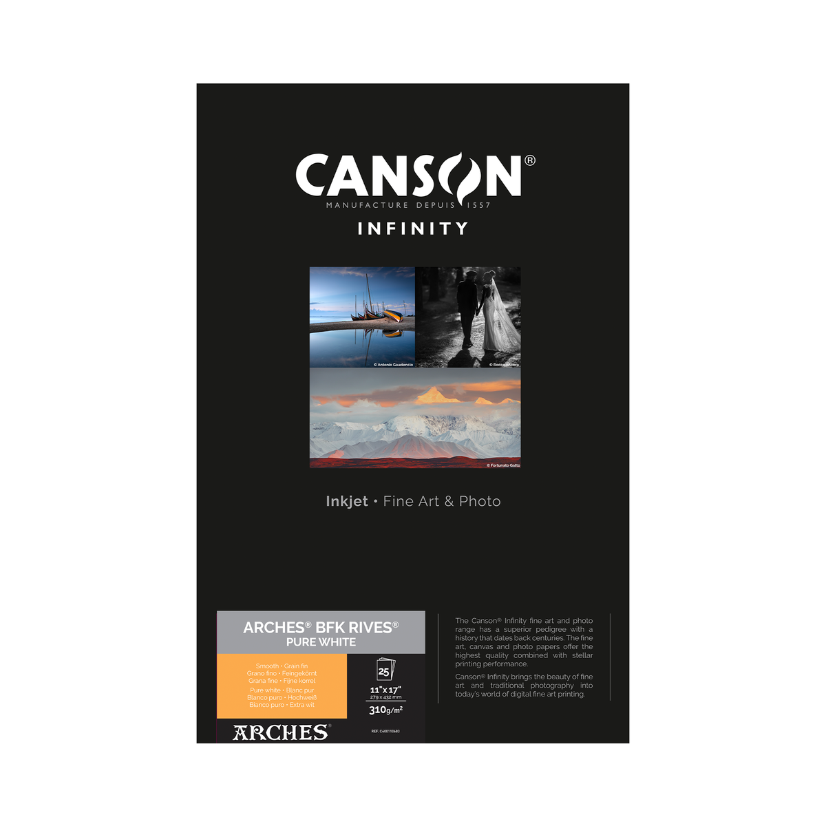 Canson Infinity BFK Rives 100% Texturé 310 g Boîte A4 25 H Blanc naturel
