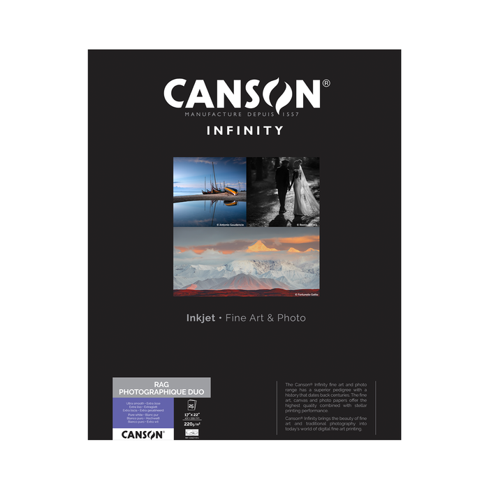 Canson Infinity Rag Photographique Duo Matte Inkjet Paper, 220 gsm, 17 x 22" - 25 Sheets