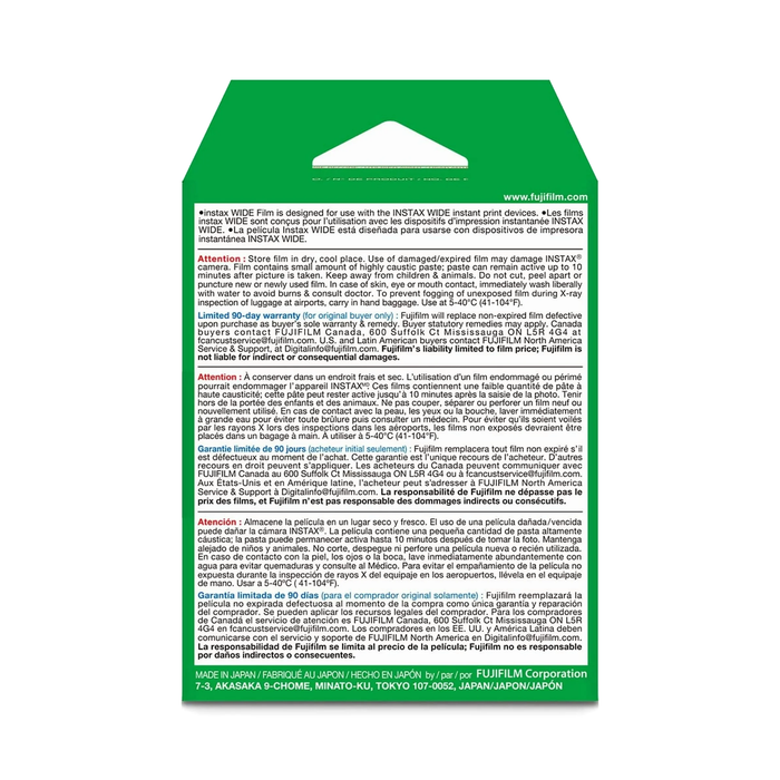 Fujifilm Instax Wide White Frame Instant Film Twin Pack - 20 Exposures