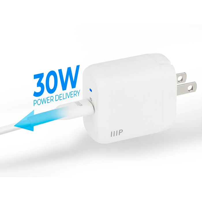 Monoprice iPad Pro Charging USB-C Cable & Mini Folding Wall Charger Bundle, 6ft (1.8m) - White