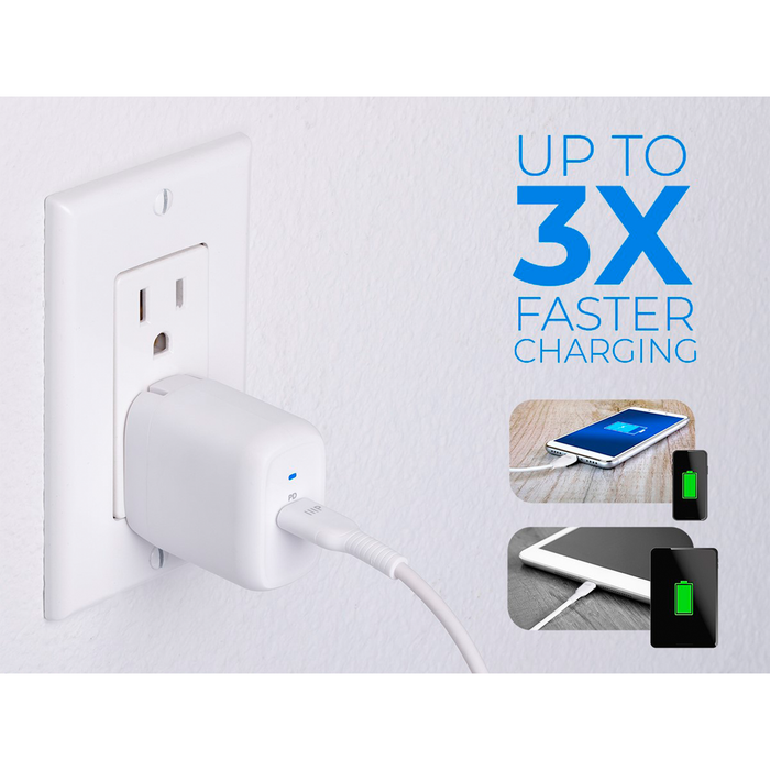 Monoprice iPad Pro Charging USB-C Cable & Mini Folding Wall Charger Bundle, 6ft (1.8m) - White