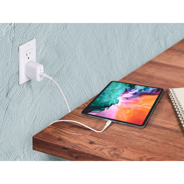 Monoprice iPad Pro Charging USB-C Cable & Mini Folding Wall Charger Bundle, 6ft (1.8m) - White
