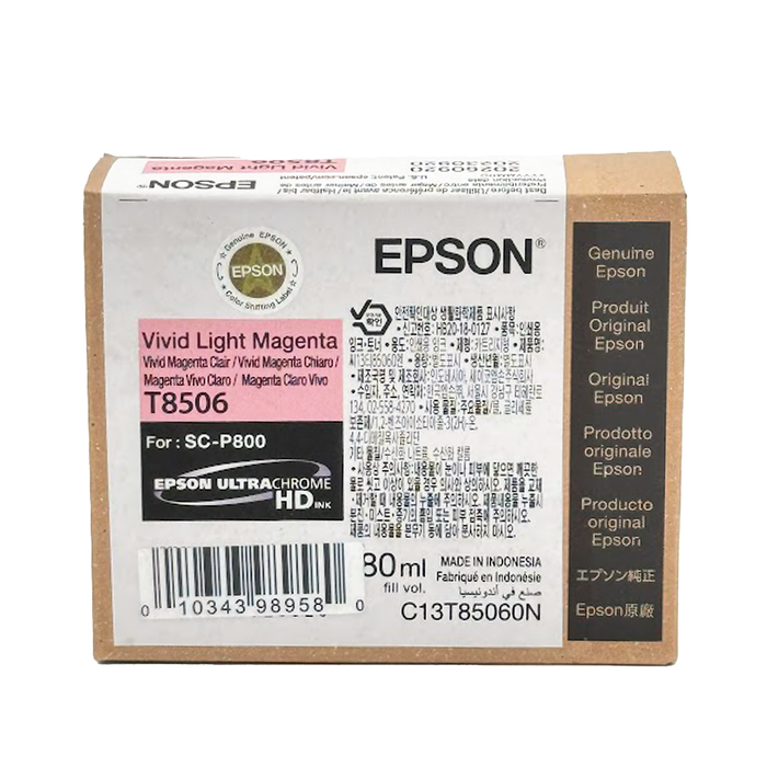 Epson T85060N UltraChrome HD Vivid Light Magenta Ink Cartridge for SureColor P800 Printer - 80mL