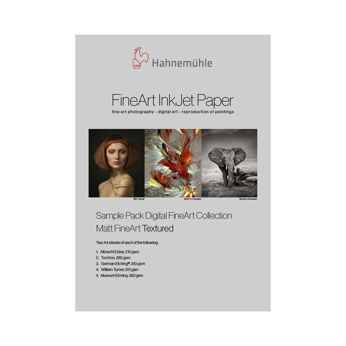 Hahnemühle Sample Pack FineArt Textured Matte Inkjet Paper, A4 8.27 x 11.69" - 5 Qualities / 10 Sheets