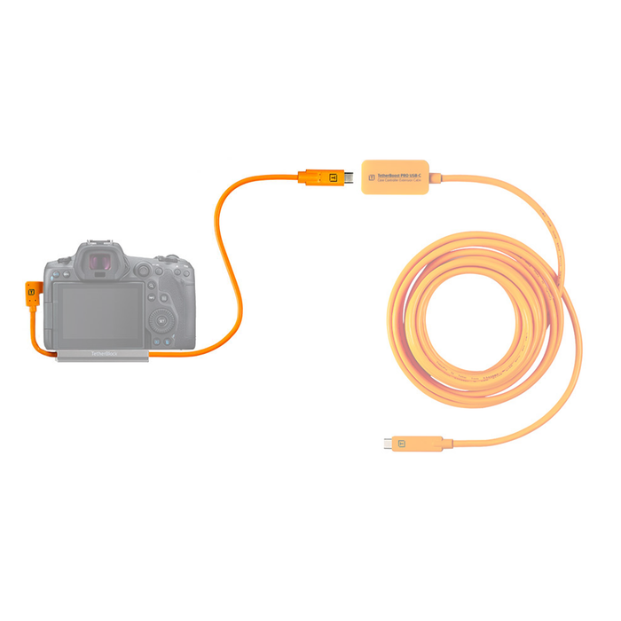 Tether Tools TetherPro USB-C to Right Angle USB-C Pigtail Cable, 20" (50cm) - High-Visibility Orange