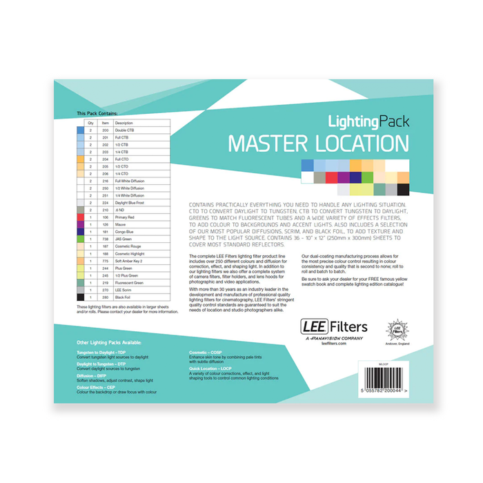 LEE Filters Master Location Lighting Filter Pack, 10"x 12" - 36 Sheets