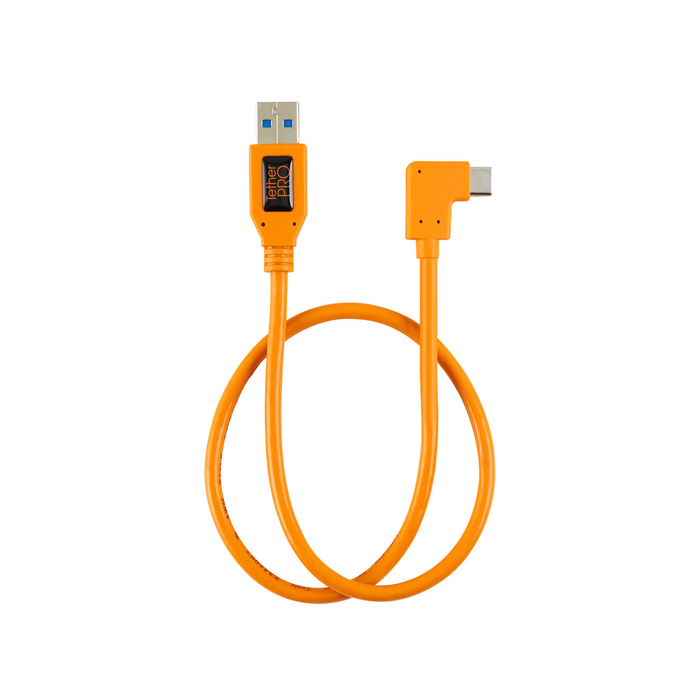 Tether Tools TetherPro USB-A 3.0 to Right Angle USB-C Pigtail Cable, 20" (50cm) - High-Visibility Orange