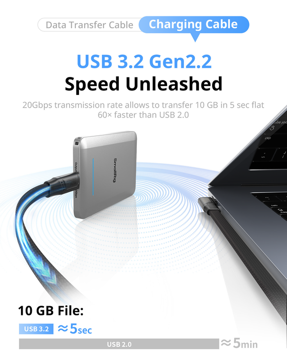 SmallRig USB-C Self-Coiling Data Cable (USB 3.2 Gen2x2 & 39.4") 6866