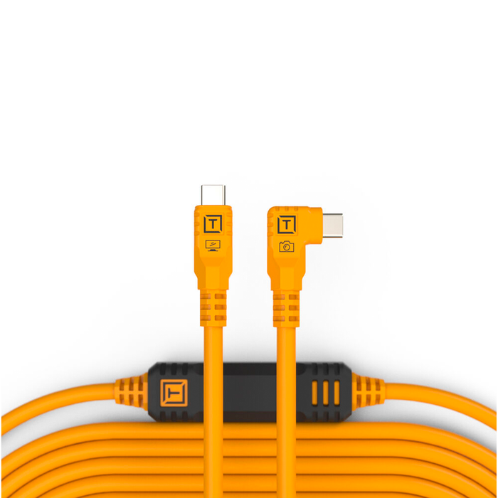 Tether Tools TetherPro USB-C Straight to Right-Angled Cable, 31' - High-Visibility Orange