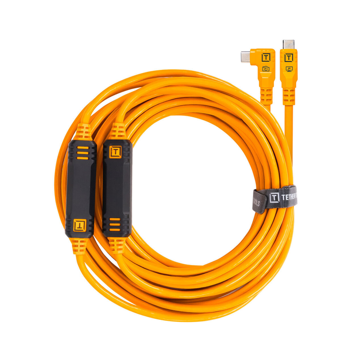 Tether Tools TetherPro USB-C Straight to Right-Angled Cable, 31' - High-Visibility Orange