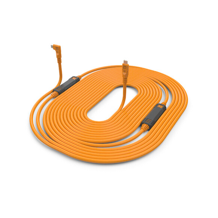 Tether Tools TetherPro USB-C Straight to Right-Angled Cable, 31' - High-Visibility Orange