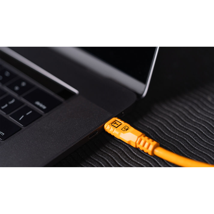 Tether Tools TetherPro USB-C Straight to Right-Angled Cable, 31' - High-Visibility Orange